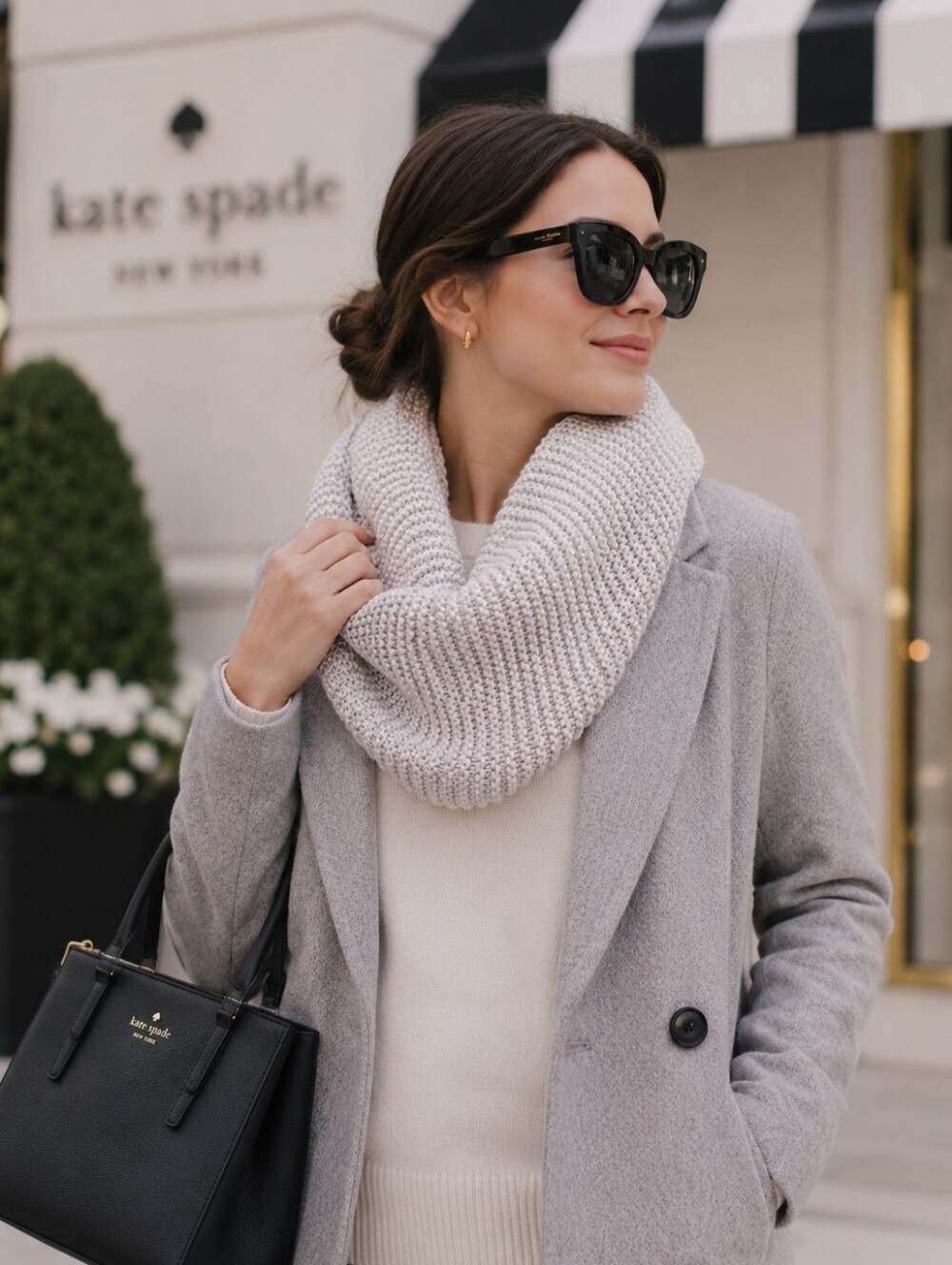 KATE SPADE Women's Knit Infinity Scarf White Metallic Thread Cozy Winter Neck